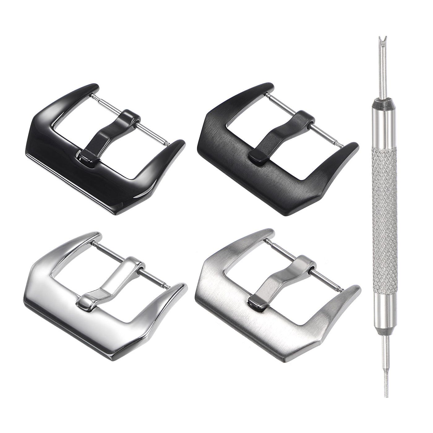 Uxcell Uxcell 20mm Width SUS304 Frosted Polished Buckle Silver Black with Spring Bar Remover