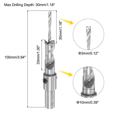 Harfington Uxcell Countersink Drill Bit 3 x 9 x 100mm HSS High-Speed Steel Adjustable Reamer