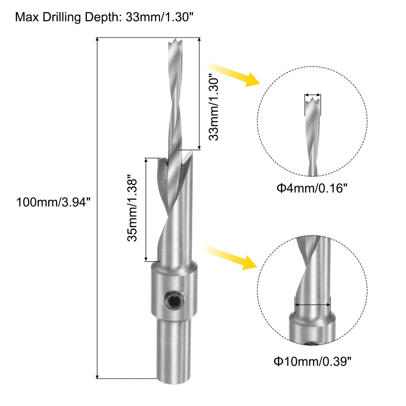 Uxcell Uxcell Countersink Drill Bit 3 x 9 x 100mm HSS High-Speed Steel Adjustable Reamer