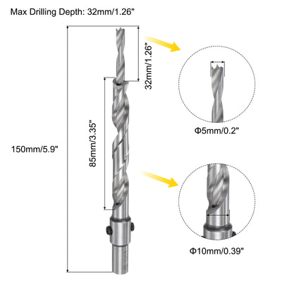 Harfington Uxcell Countersink Drill Bit 5 x 10 x 150mm HSS High-Speed Steel Adjustable Reamer