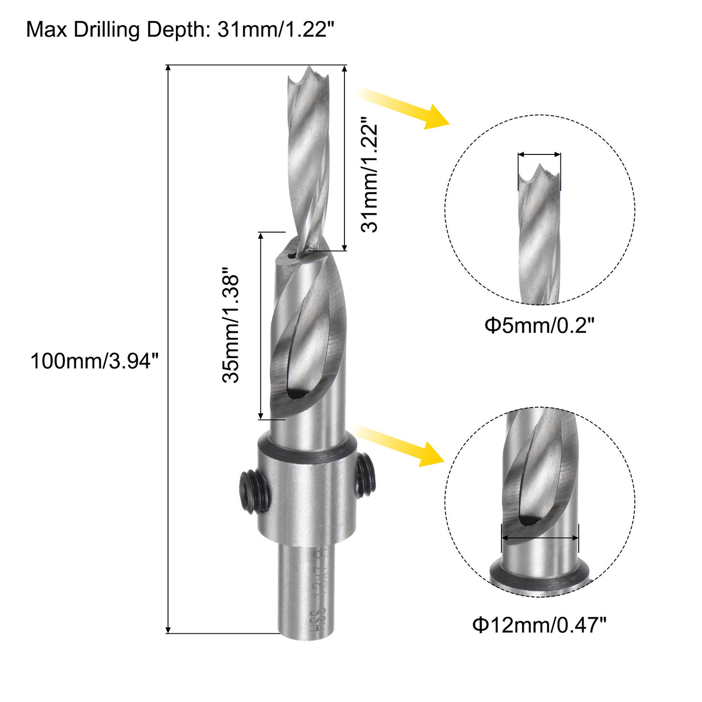 Uxcell Uxcell Countersink Drill Bit 5 x 10 x 150mm HSS High-Speed Steel Adjustable Reamer