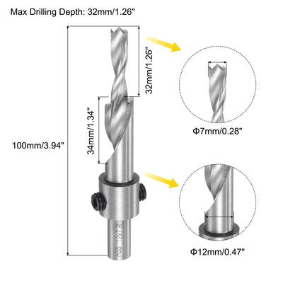 Harfington Uxcell Countersink Drill Bit 7 x 16 x 100mm HSS High-Speed Steel Adjustable Reamer