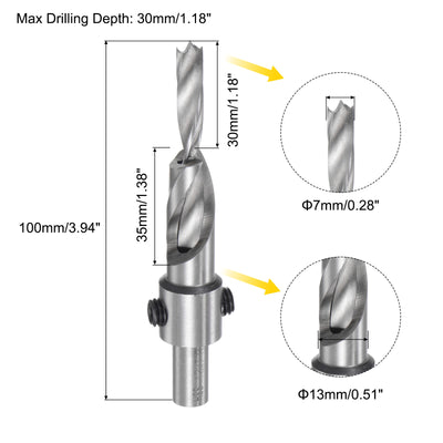 Harfington Uxcell Countersink Drill Bit 7 x 16 x 100mm HSS High-Speed Steel Adjustable Reamer