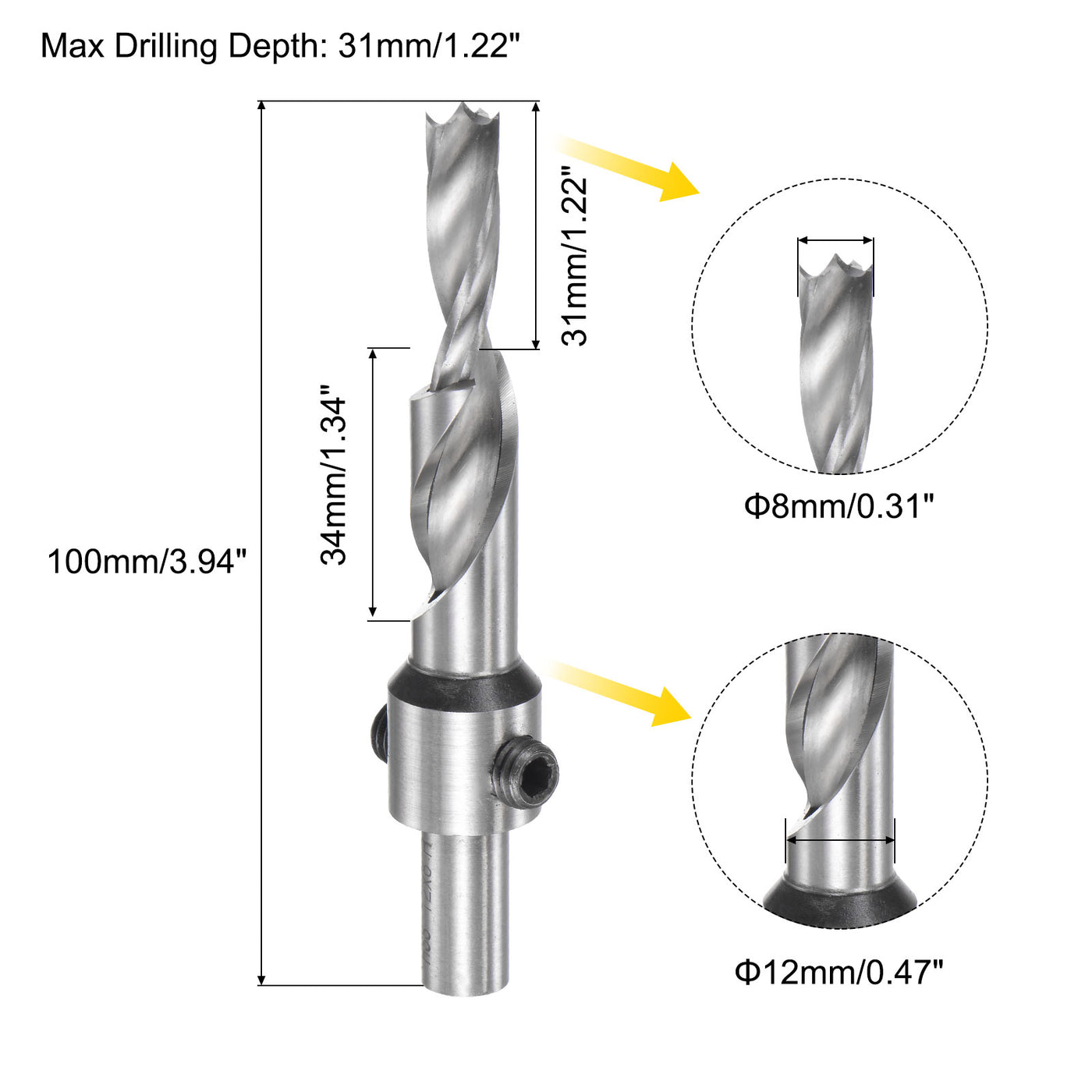 Uxcell Uxcell Countersink Drill Bit 7 x 16 x 100mm HSS High-Speed Steel Adjustable Reamer