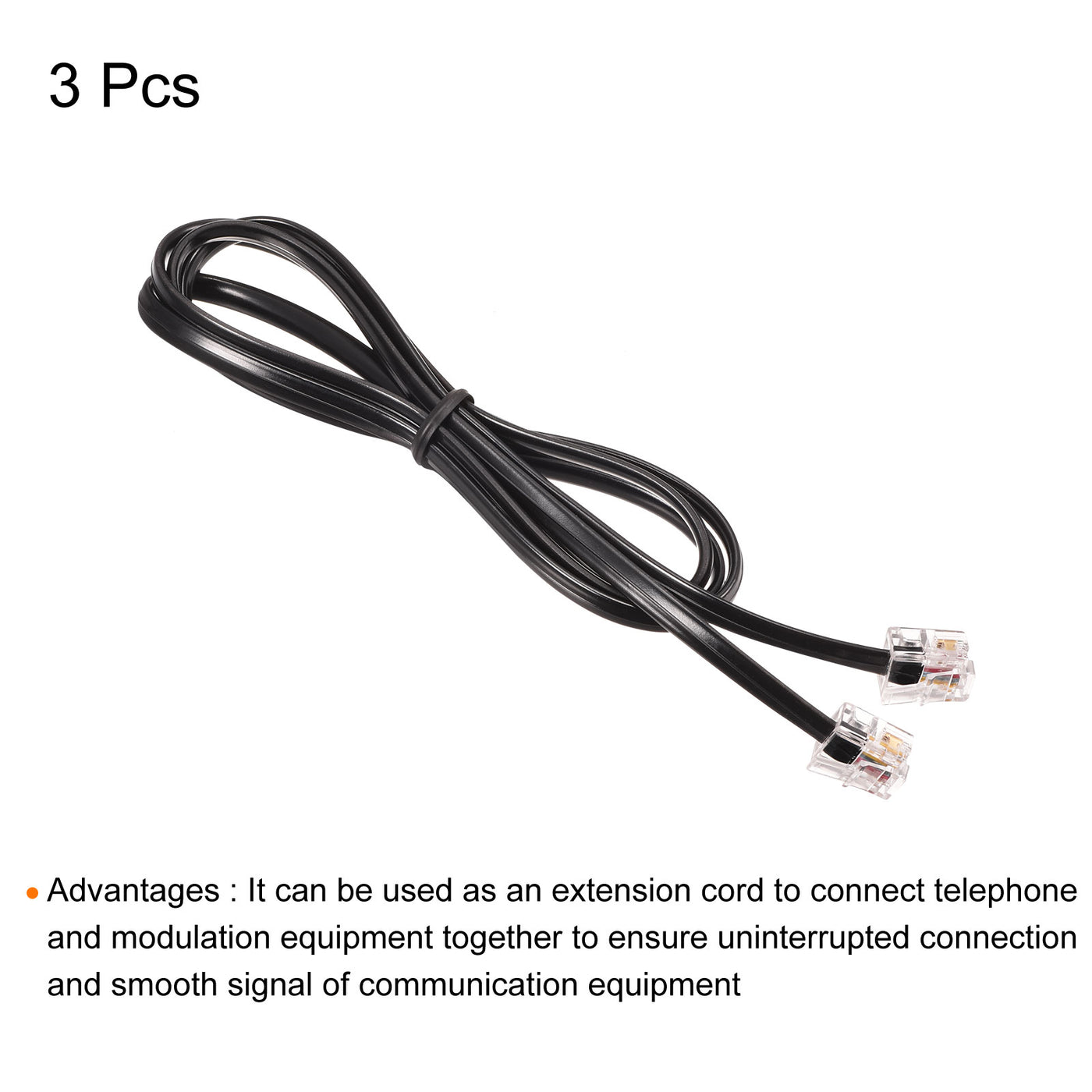 Harfington Phone Extension Cord Telephone Cable Phone Line Cord RJ11 6P4C Plugs, Male to Male for Phone and Fax 3pcs