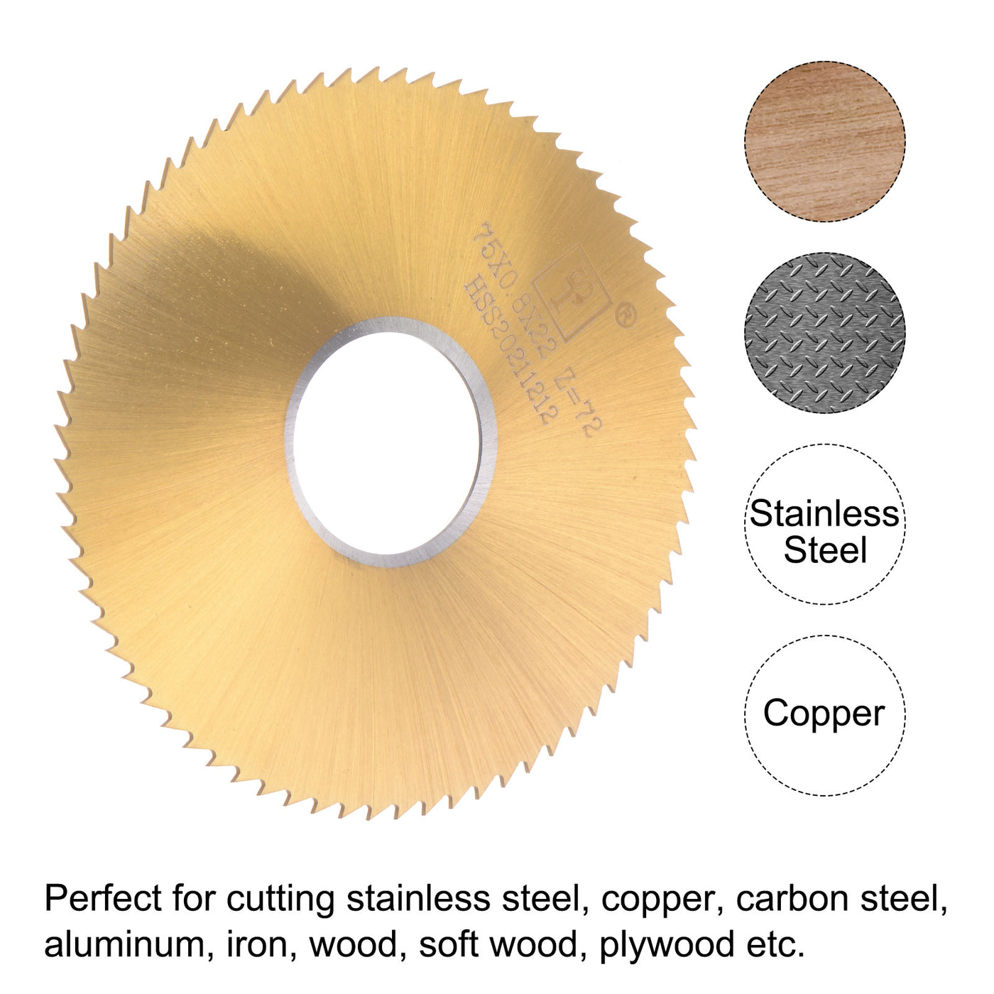 Uxcell Uxcell 75mm Dia 22mm Arbor 1.2mm Thick 72 Tooth Titanium Coated Circular Saw Blade