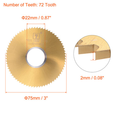 Harfington Uxcell 75mm Dia 22mm Arbor 1.2mm Thick 72 Tooth Titanium Coated Circular Saw Blade