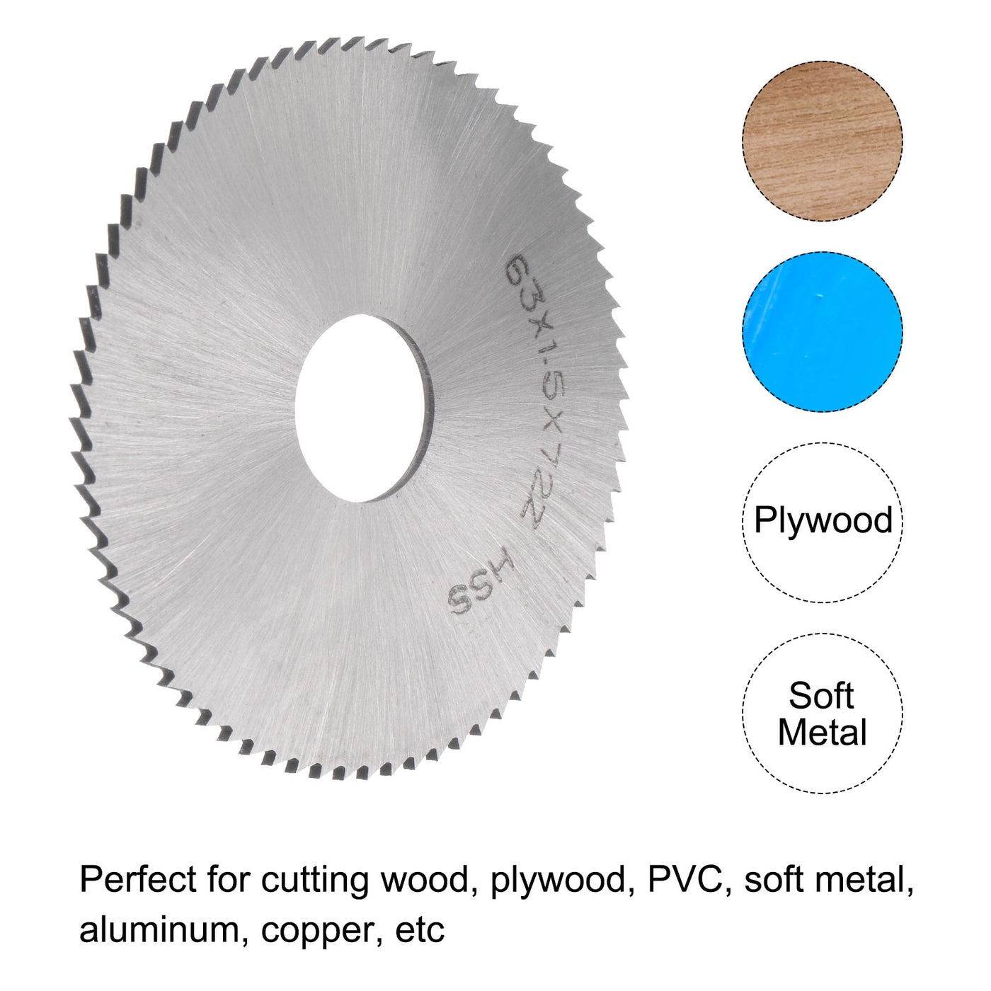 Uxcell Uxcell 63mm Dia 16mm Arbor 0.6mm Thick 72 Tooth High Speed Steel Circular Saw Blade