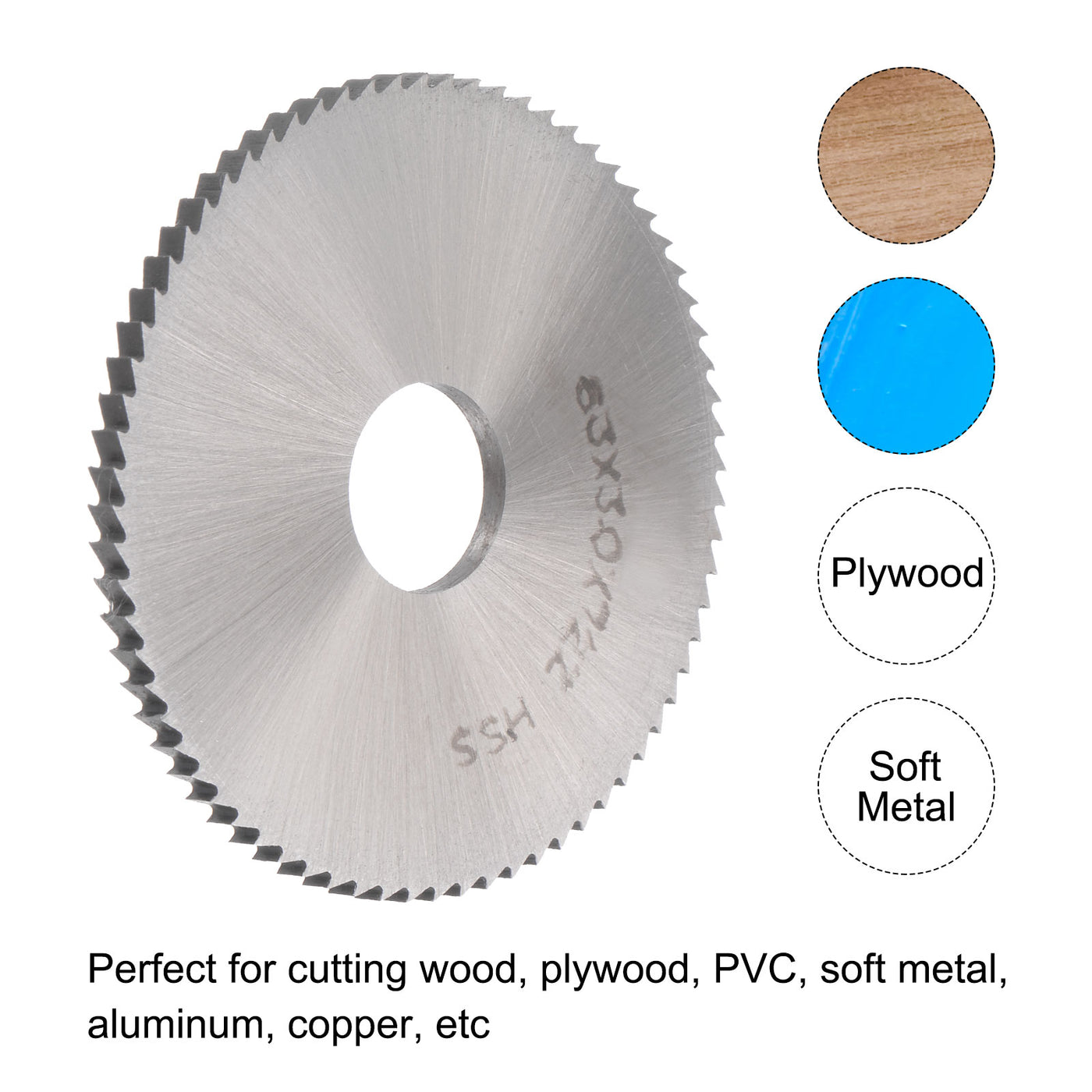 Uxcell Uxcell 63mm Dia 16mm Arbor 0.6mm Thick 72 Tooth High Speed Steel Circular Saw Blade
