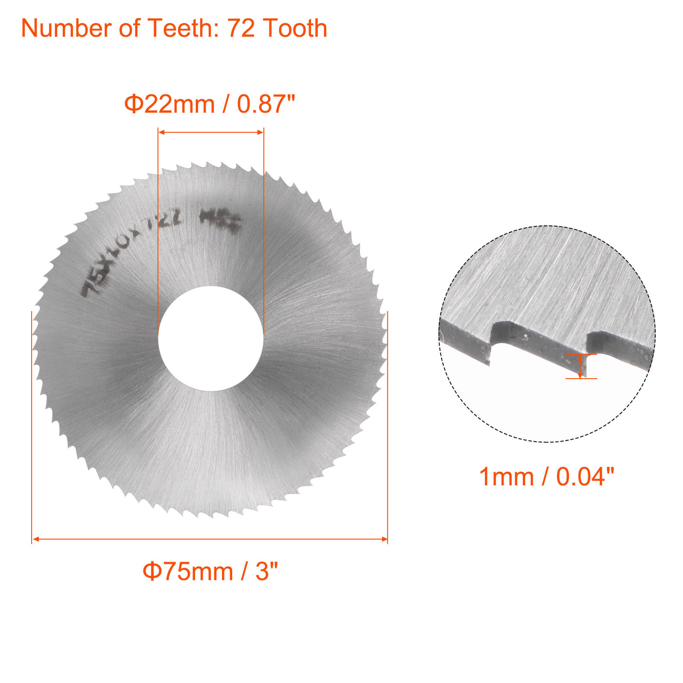 Uxcell Uxcell 75mm Dia 22mm Arbor 0.5mm Thick 72 Tooth High Speed Steel Circular Saw Blade
