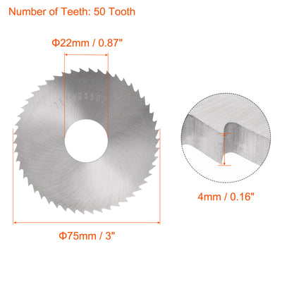 Harfington Uxcell 75mm Dia 22mm Arbor 5mm Thick 50 Tooth High Speed Steel Circular Saw Blade