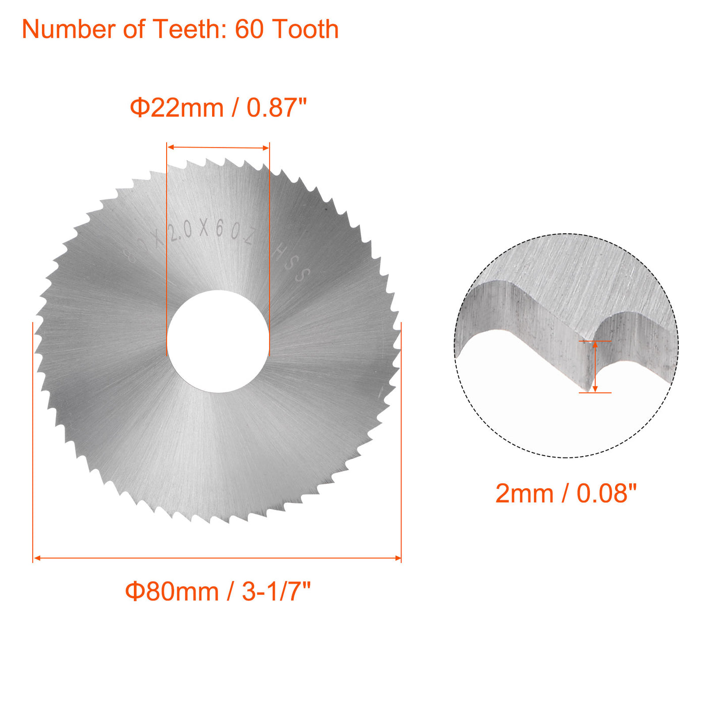 Uxcell Uxcell 80mm Dia 22mm Arbor 2.5mm Thick 60 Tooth High Speed Steel Circular Saw Blade