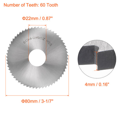 Harfington Uxcell 80mm Dia 22mm Arbor 2.5mm Thick 60 Tooth High Speed Steel Circular Saw Blade