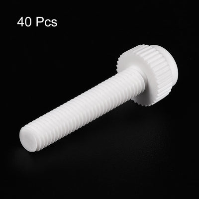 Harfington Uxcell Plastic Machine Screws, M8x16mm PP Slotted Knurled Fasteners Bolts for Electronics, Communications, White, 40Pcs