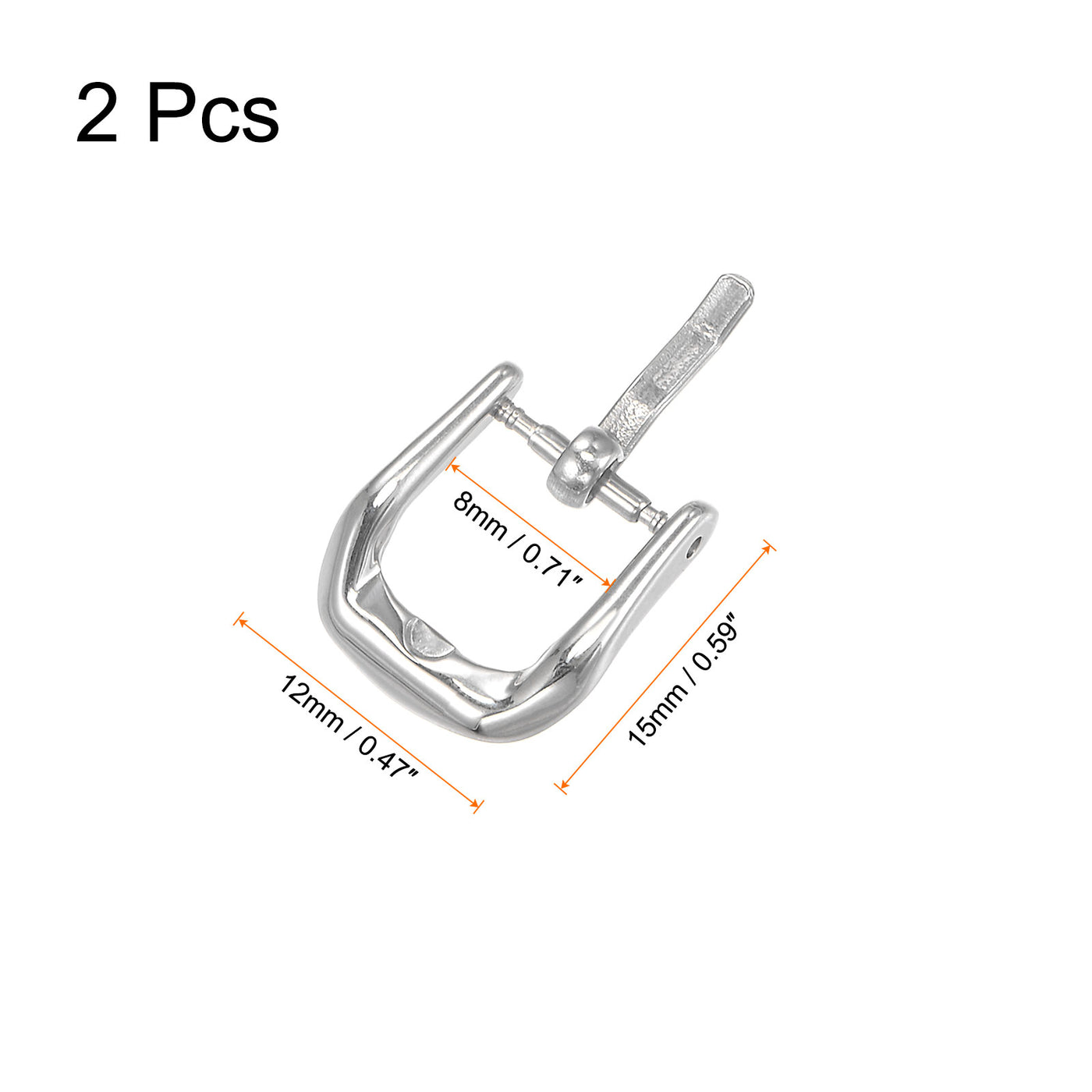 Uxcell Uxcell Watch SUS316 Polished PVD Buckle, Silver Tone for 8mm Width Watch Bands 2 Pcs