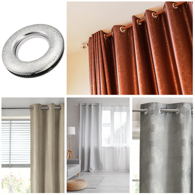 Harfington Uxcell Curtain Grommets, 1-9/16"(40mm) Inner Diameter, Low Noise Sliding Sheers Rings for Window Bathroom Curtain Rod, Bright Silver, 8Pack