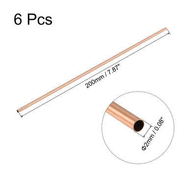 Harfington Uxcell Copper Round Tube 2mm OD 0.25mm Wall Thickness 200mm Length Pipe Tubing 6 Pcs