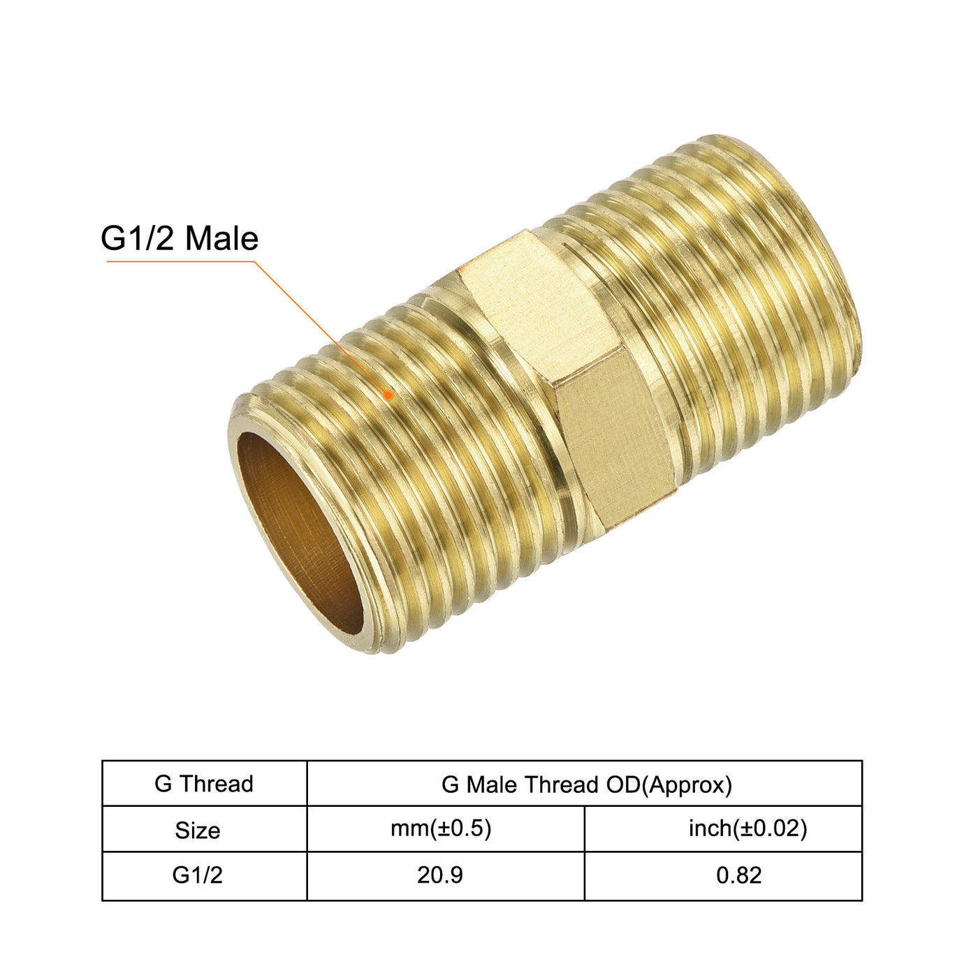 Harfington Brass Pipe Fitting G1/2 Male Thread 34mm Hex Connector Pipe Adapter