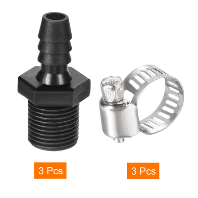 Harfington PE Hose Fitting Barb Male Straight Pipe Connector Coupler Adapters with Hose Clamps