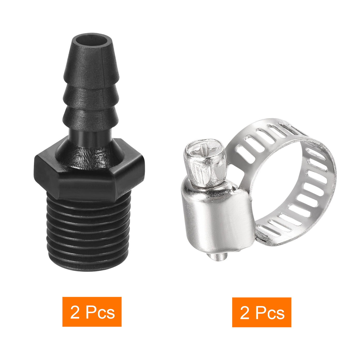 Harfington PE Hose Fitting Barb Male Straight Pipe Connector Coupler Adapters with Hose Clamp