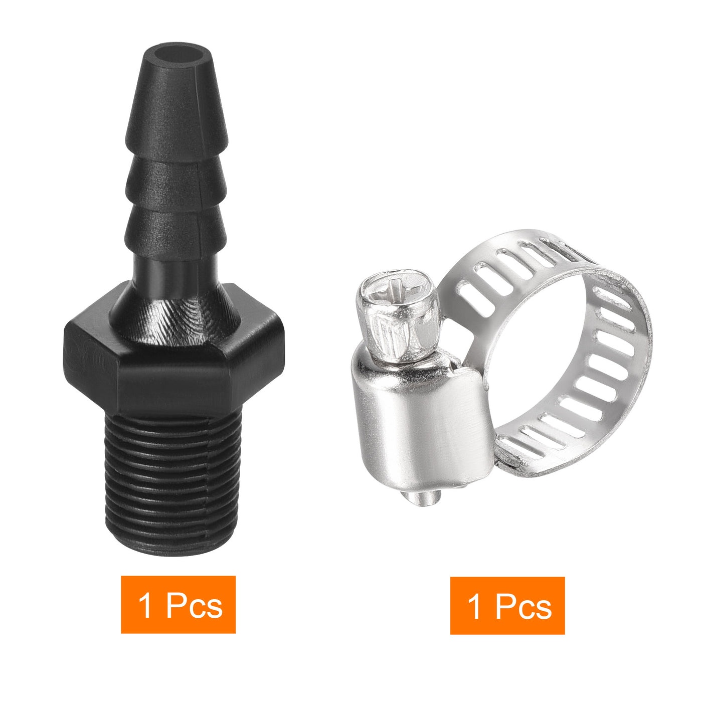 Harfington PE Hose Fitting Barb Male Straight Pipe Connector Coupler Adapter with Hose Clamp