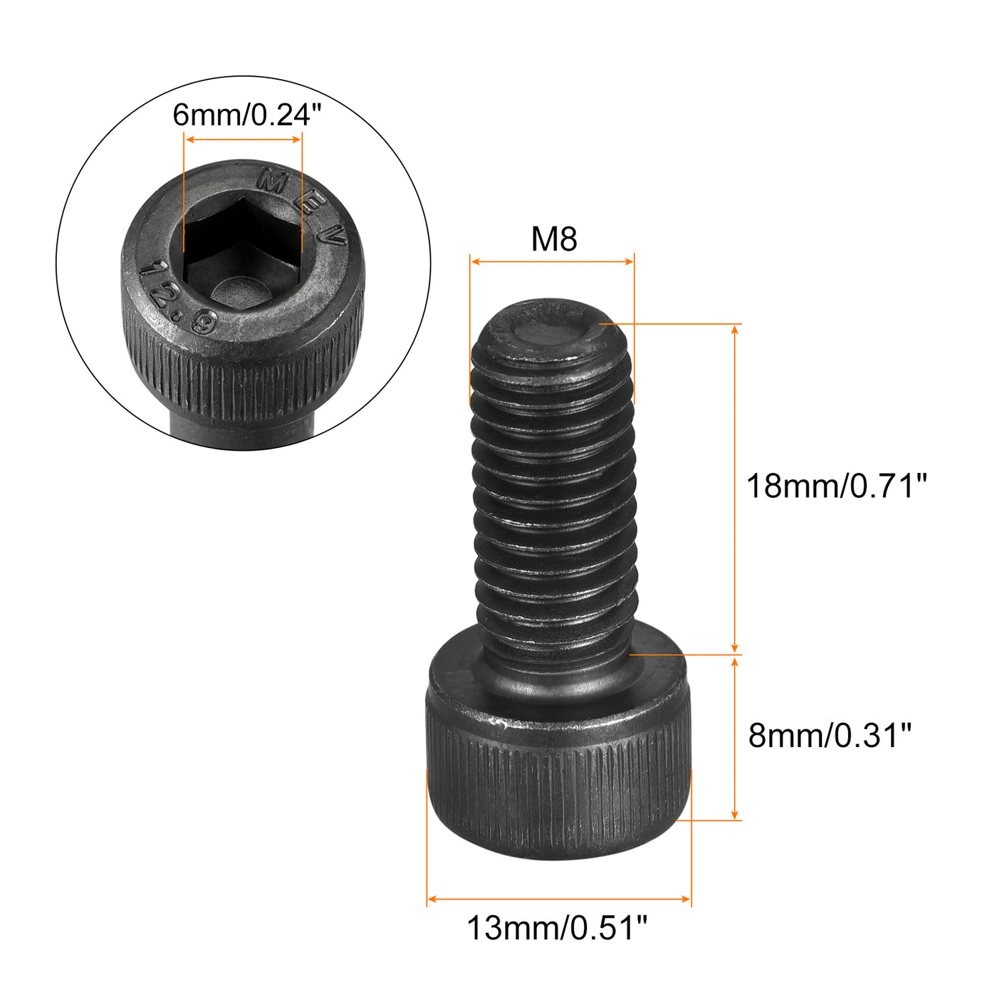 Uxcell Uxcell M8x22mm Socket Head Bolts 12.9 Grade Alloy Steel Cap Screws Fully Thread 10pcs
