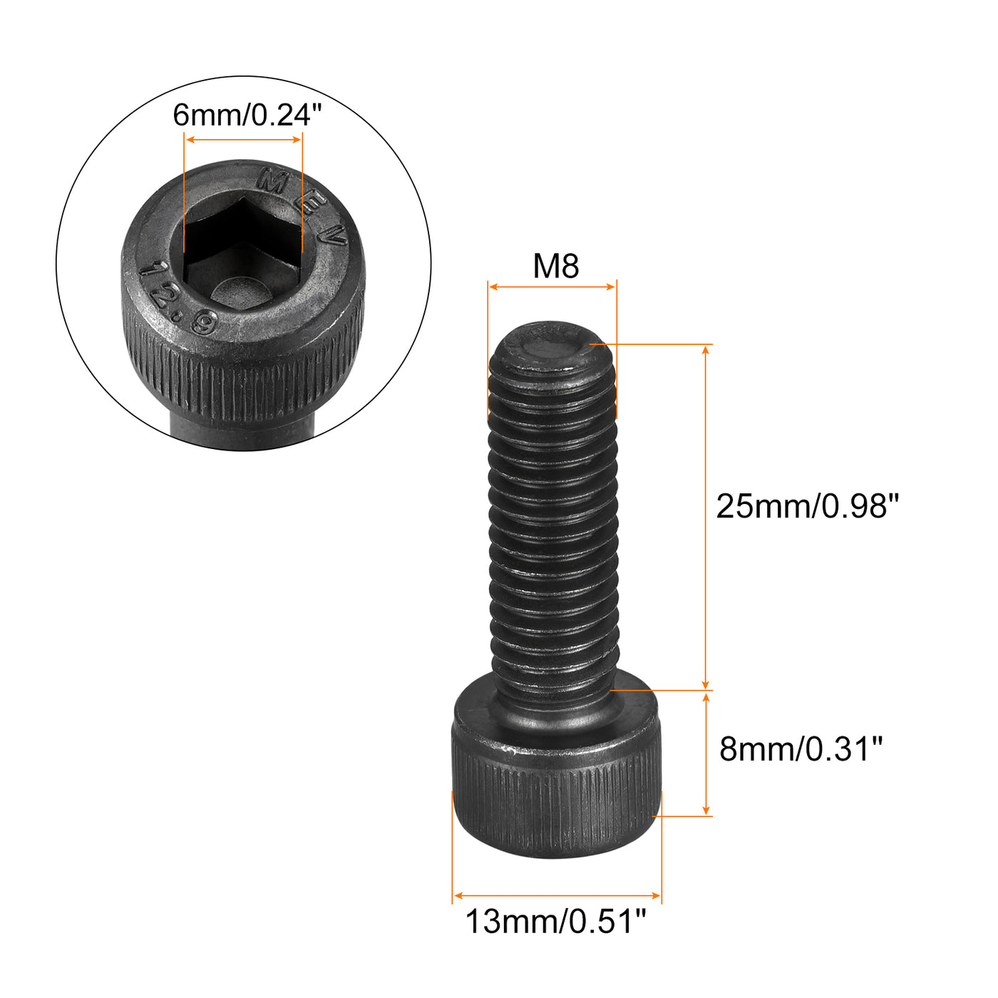 Uxcell Uxcell M8x22mm Socket Head Bolts 12.9 Grade Alloy Steel Cap Screws Fully Thread 10pcs