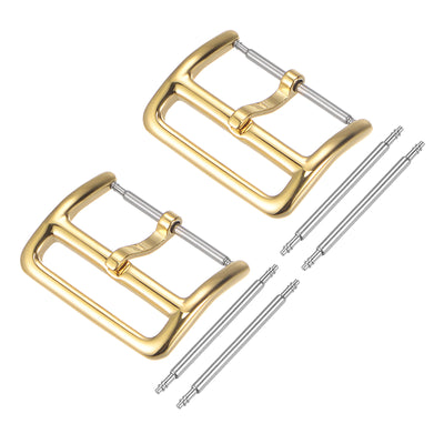 Harfington Uxcell Watch SUS304 2 Pcs Gold Tone Buckle for 18mm Watch Bands with 4Pcs Spring Bar