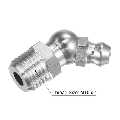 Harfington Uxcell 201 Stainless Steel 45 Degree Hydraulic Grease Fitting M6 x 1mm Thread, 5Pcs