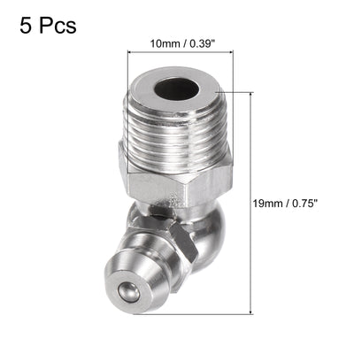Harfington Uxcell 201 Stainless Steel 90 Degree Hydraulic Grease Fitting M10 x 1mm Thread, 5Pcs
