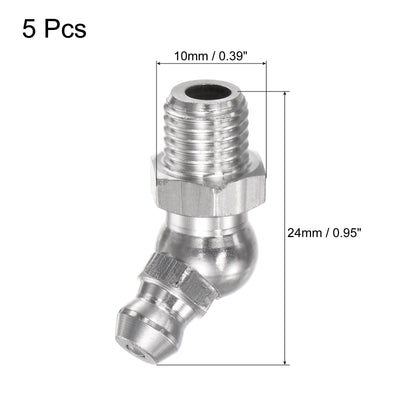 Harfington Uxcell 304 Stainless Steel 45 Degree Hydraulic Grease Fitting M10 x 1mm Thread, 5Pcs