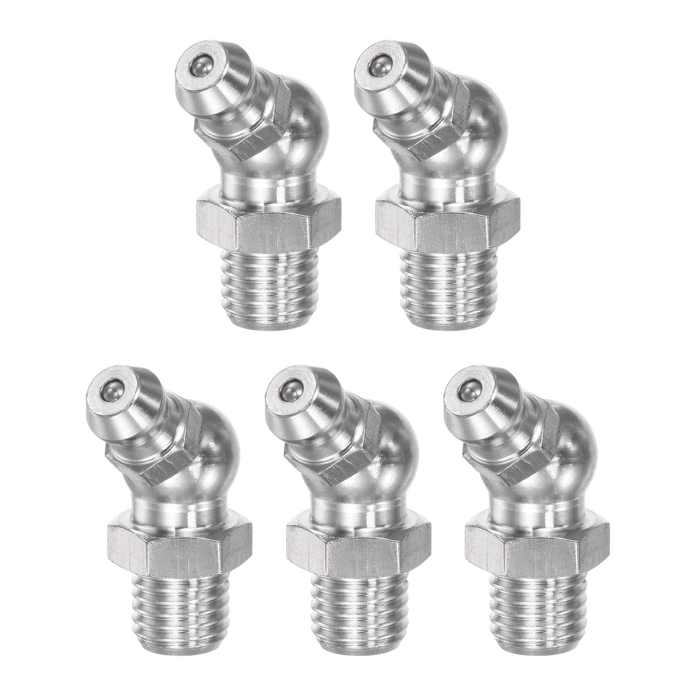 Uxcell Uxcell 304 Stainless Steel 45 Degree Hydraulic Grease Fitting M10 x 1mm Thread, 5Pcs