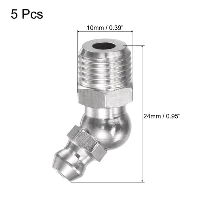 Harfington Uxcell 304 Stainless Steel 45 Degree Hydraulic Grease Fitting M10 x 1mm Thread, 5Pcs