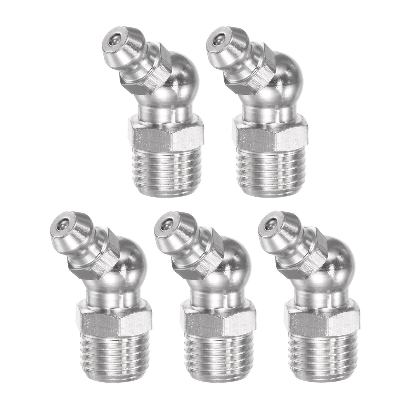 Uxcell Uxcell 304 Stainless Steel 45 Degree Hydraulic Grease Fitting M10 x 1mm Thread, 5Pcs