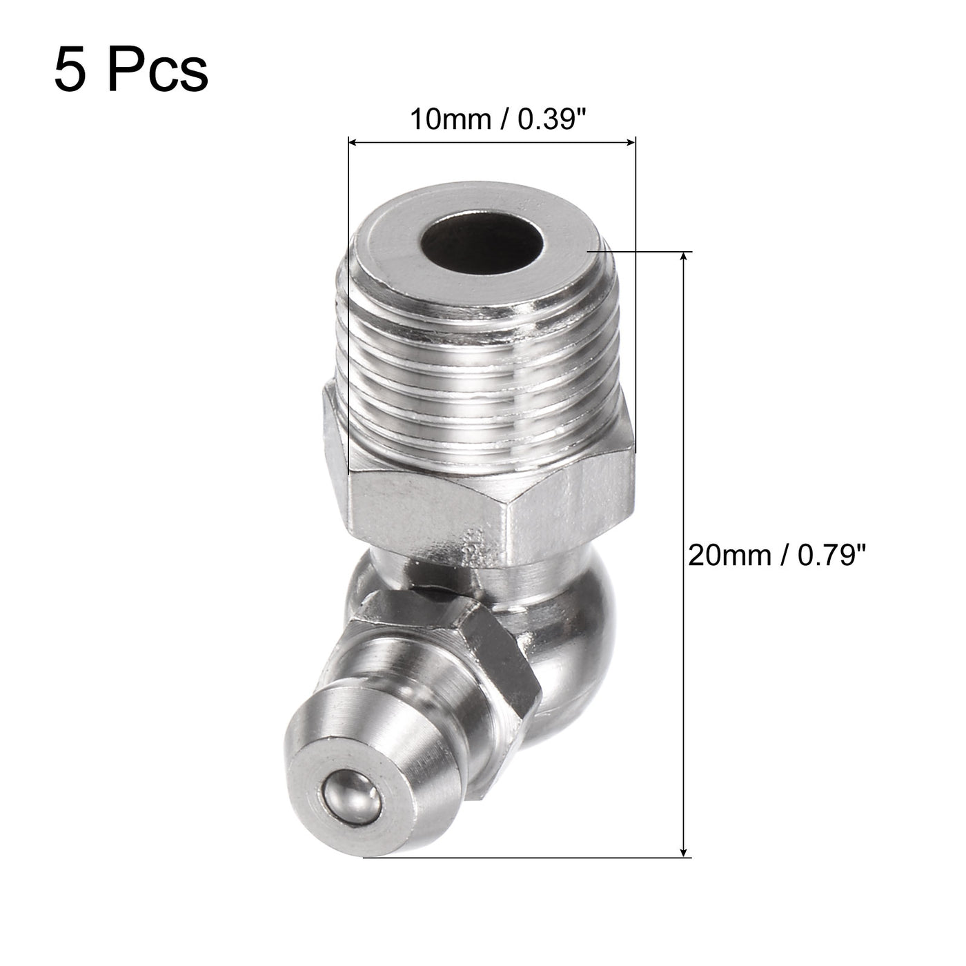 Uxcell Uxcell 304 Stainless Steel 90 Degree Hydraulic Grease Fitting M10 x 1mm Thread, 5Pcs