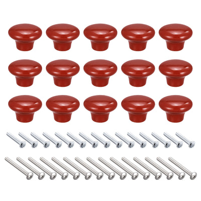Harfington Uxcell 38x28mm Ceramic Drawer Knobs, 15pcs Mushroom Shape Door Pull Handles Red