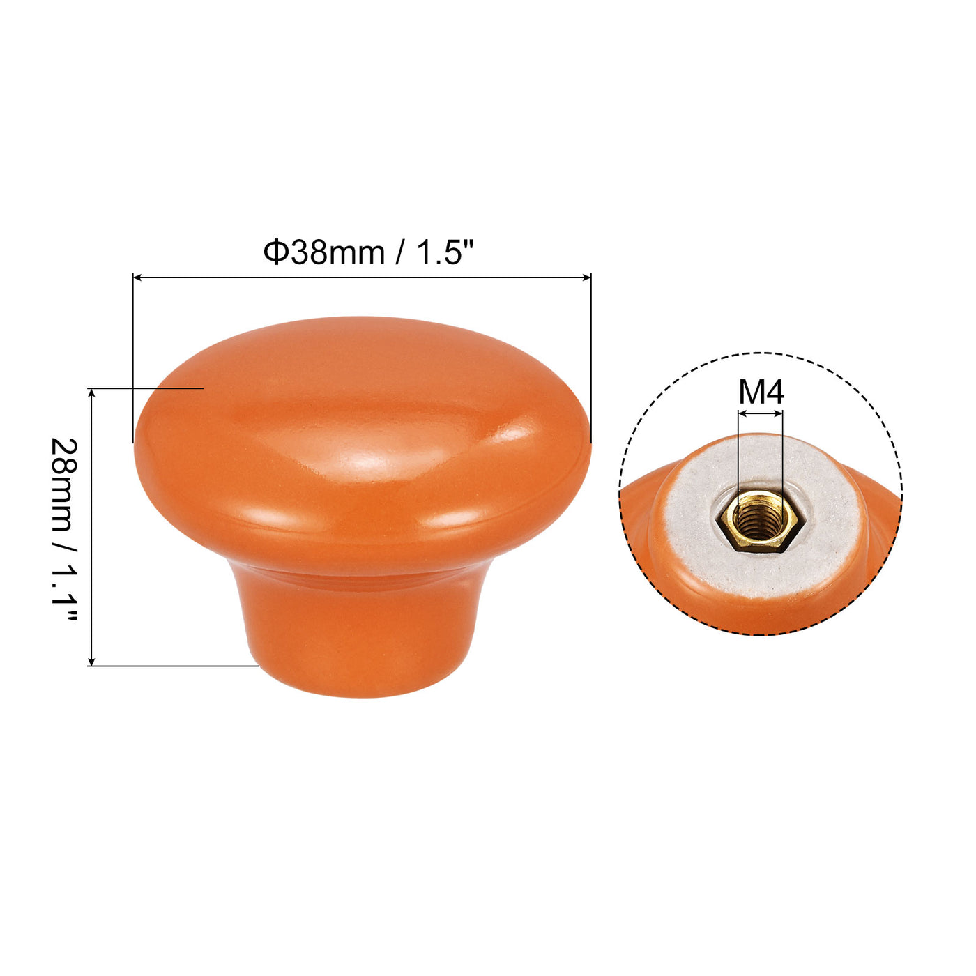 Uxcell Uxcell 38x28mm Ceramic Drawer Knobs, 5pcs Mushroom Shape Door Pull Handles Orange