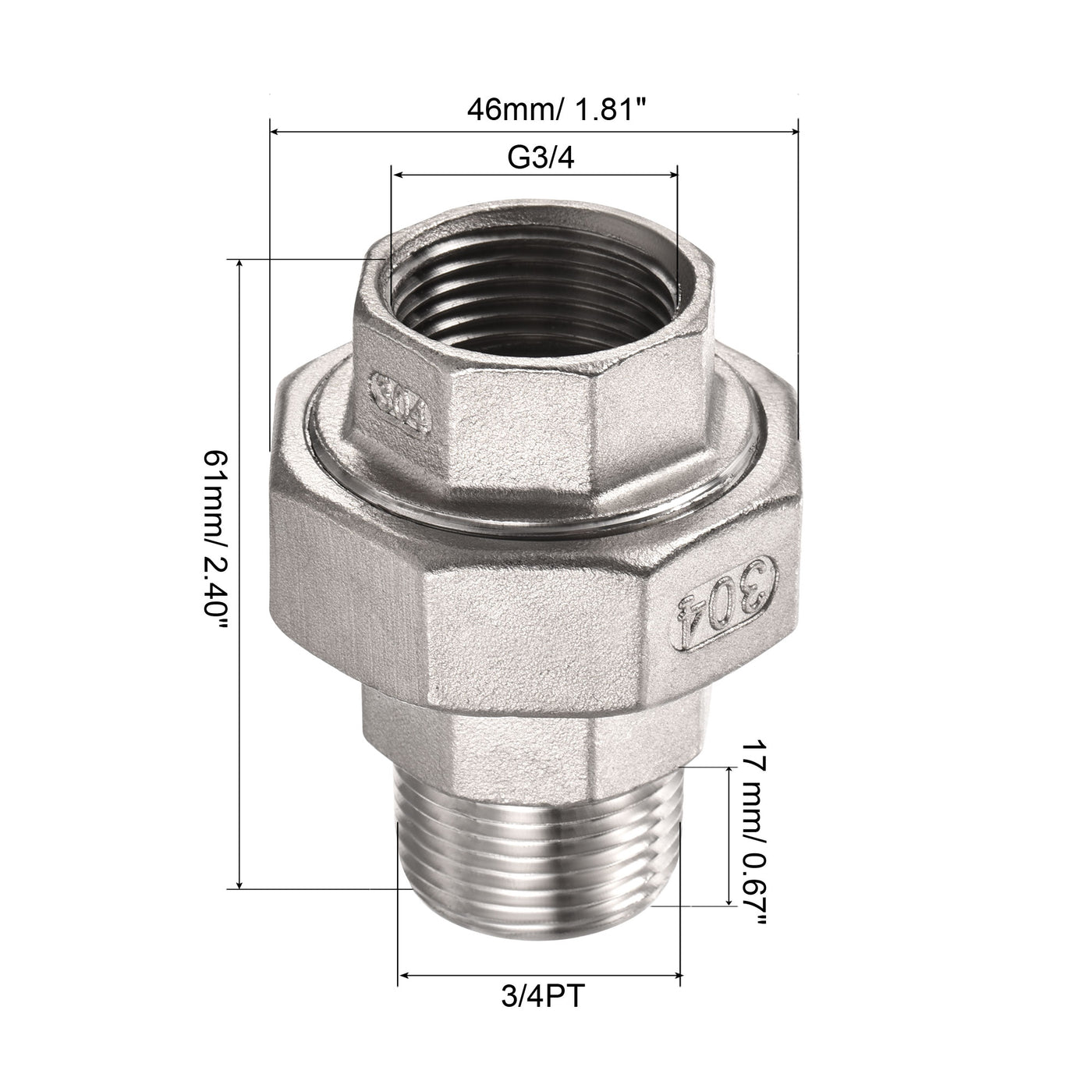 Harfington Uxcell Stainless Steel Hex Head Pipe Fitting Union