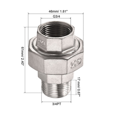 Harfington Uxcell Stainless Steel Hex Head Pipe Fitting Union