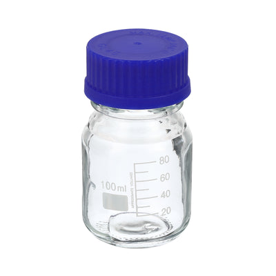 Harfington 100mL Clear Reagent Media Graduated Glass Storage Bottle Blue Cap