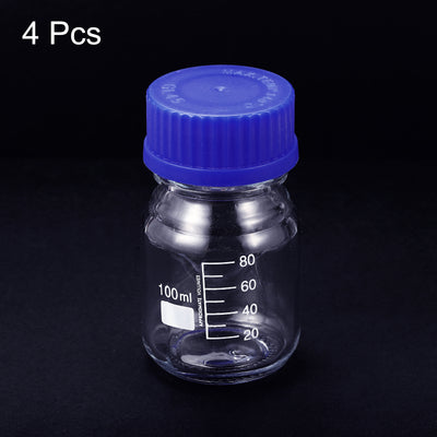 Harfington 100mL Clear Reagent Media Graduated Glass Storage Bottle Blue Cap