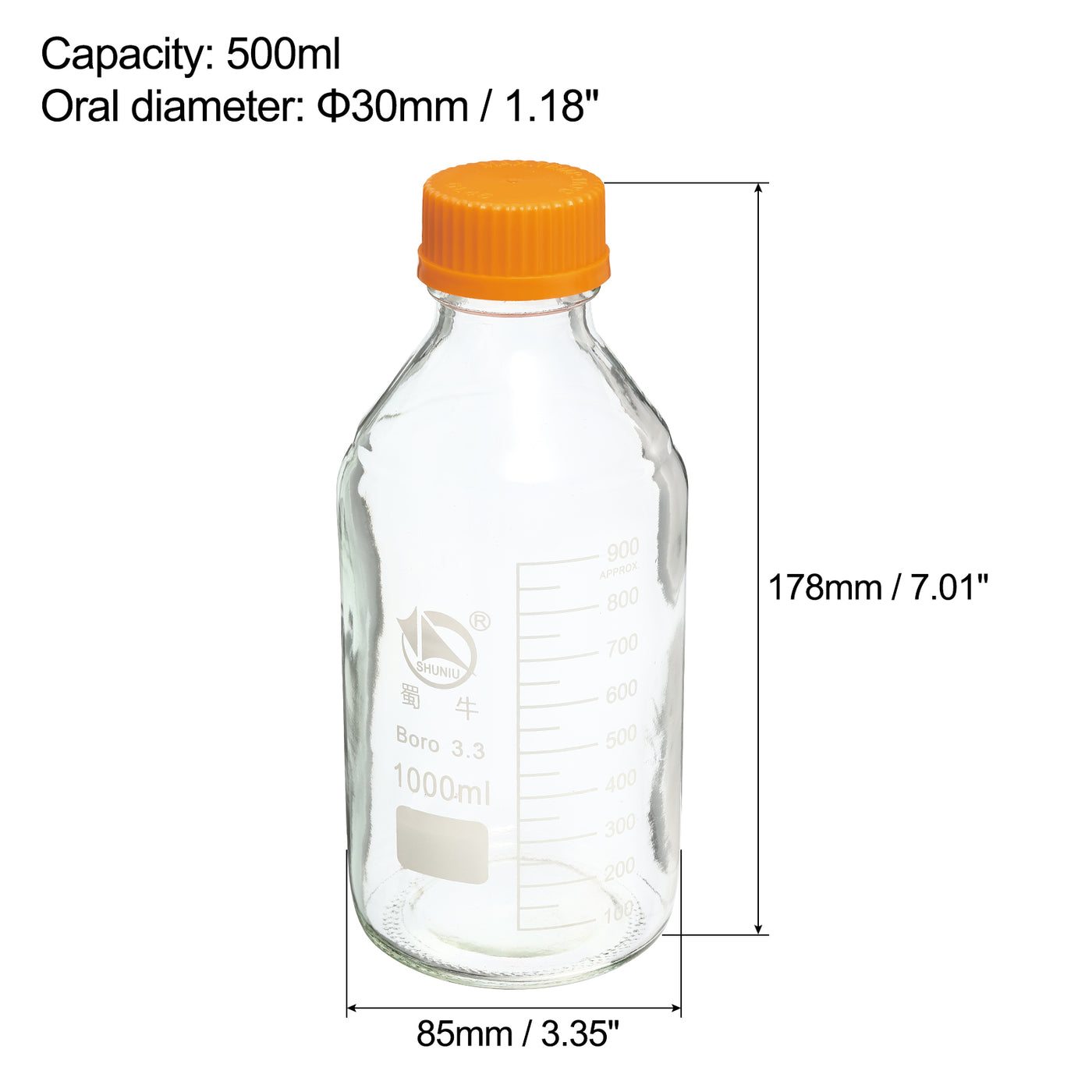 Harfington 100mL Clear Reagent Media Graduated Borosilicate Glass Storage Bottle Yellow Cap