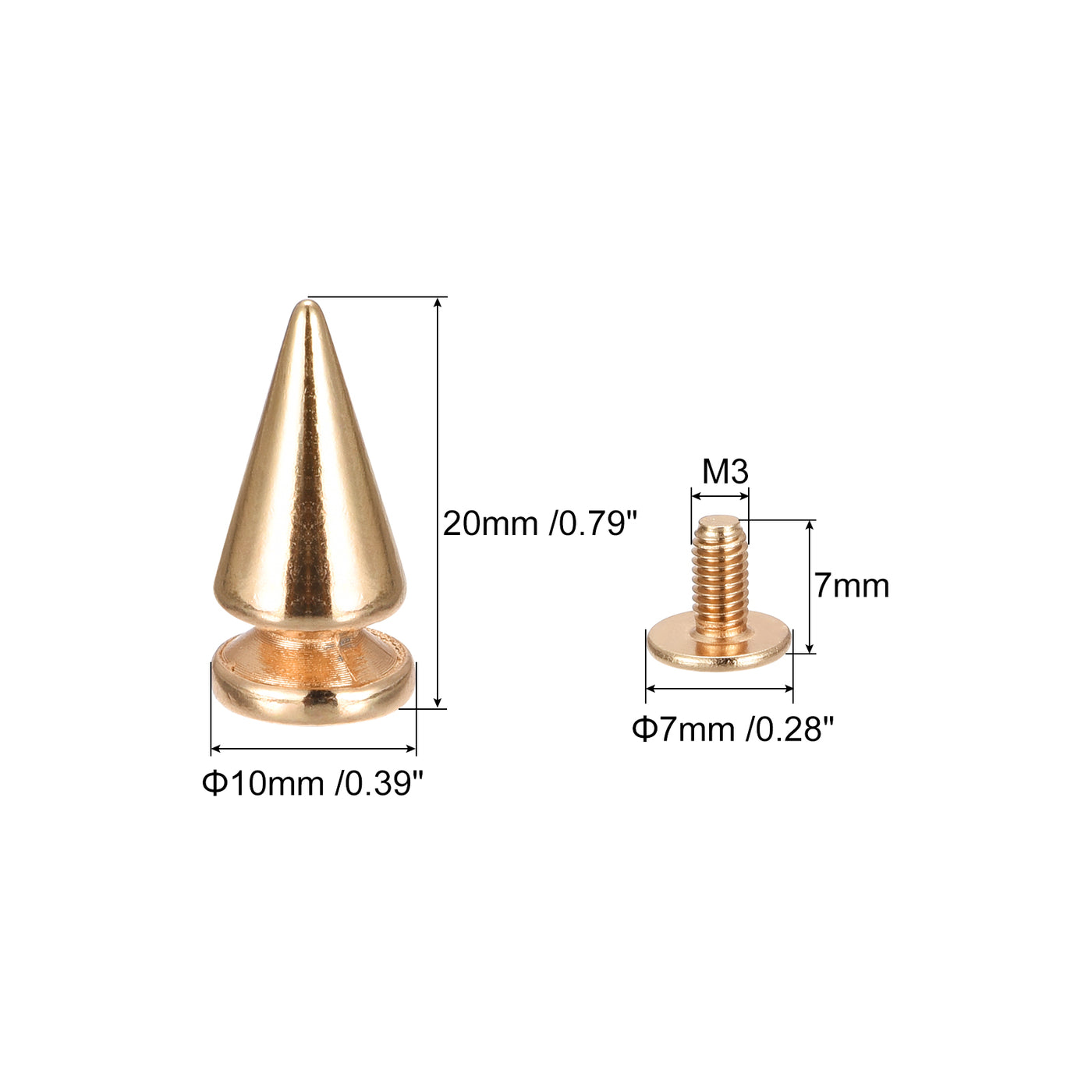 Uxcell Uxcell 10x20mm Screw Back Rivets, 30 Sets Solid Leather Studs for DIY Gold Tone
