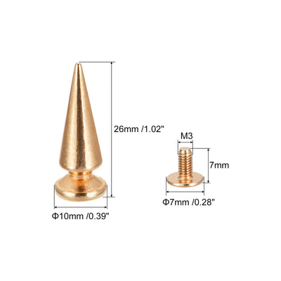 Harfington Uxcell 10x26mm Screw Back Rivets, 30 Sets Solid Leather Studs for DIY Gold Tone