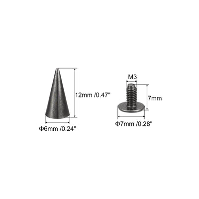 Harfington Uxcell 6x12mm Screw Back Rivets, 20 Sets Solid Leather Studs for DIY Black
