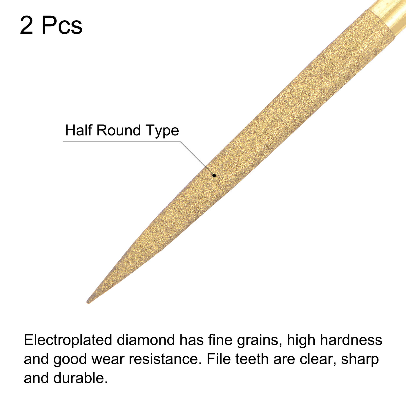 Uxcell Uxcell 5mm x 180mm Titanium Coated Half Round Diamond Needle Files with TPU Handle 2pcs