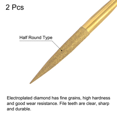 Harfington Uxcell 5mm x 180mm Titanium Coated Half Round Diamond Needle Files with TPU Handle 2pcs