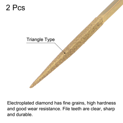 Harfington Uxcell 5mm x 180mm Titanium Coated Triangle Diamond Needle Files with TPU Handle 2pcs