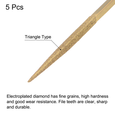 Harfington Uxcell 5mm x 180mm Titanium Coated Triangle Diamond Needle Files with TPU Handle 5pcs