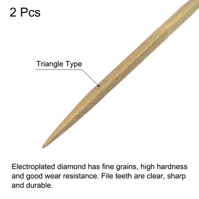 Harfington Uxcell 5mm x 180mm Titanium Coated Triangle Diamond Needle Files with TPU Handle 2pcs